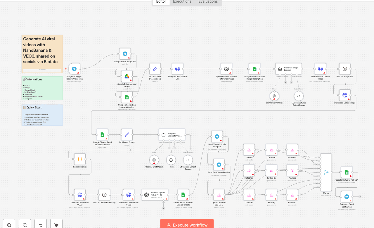 Generate AI viral videos with NanoBanana & VEO3, shared on socials via Blotato