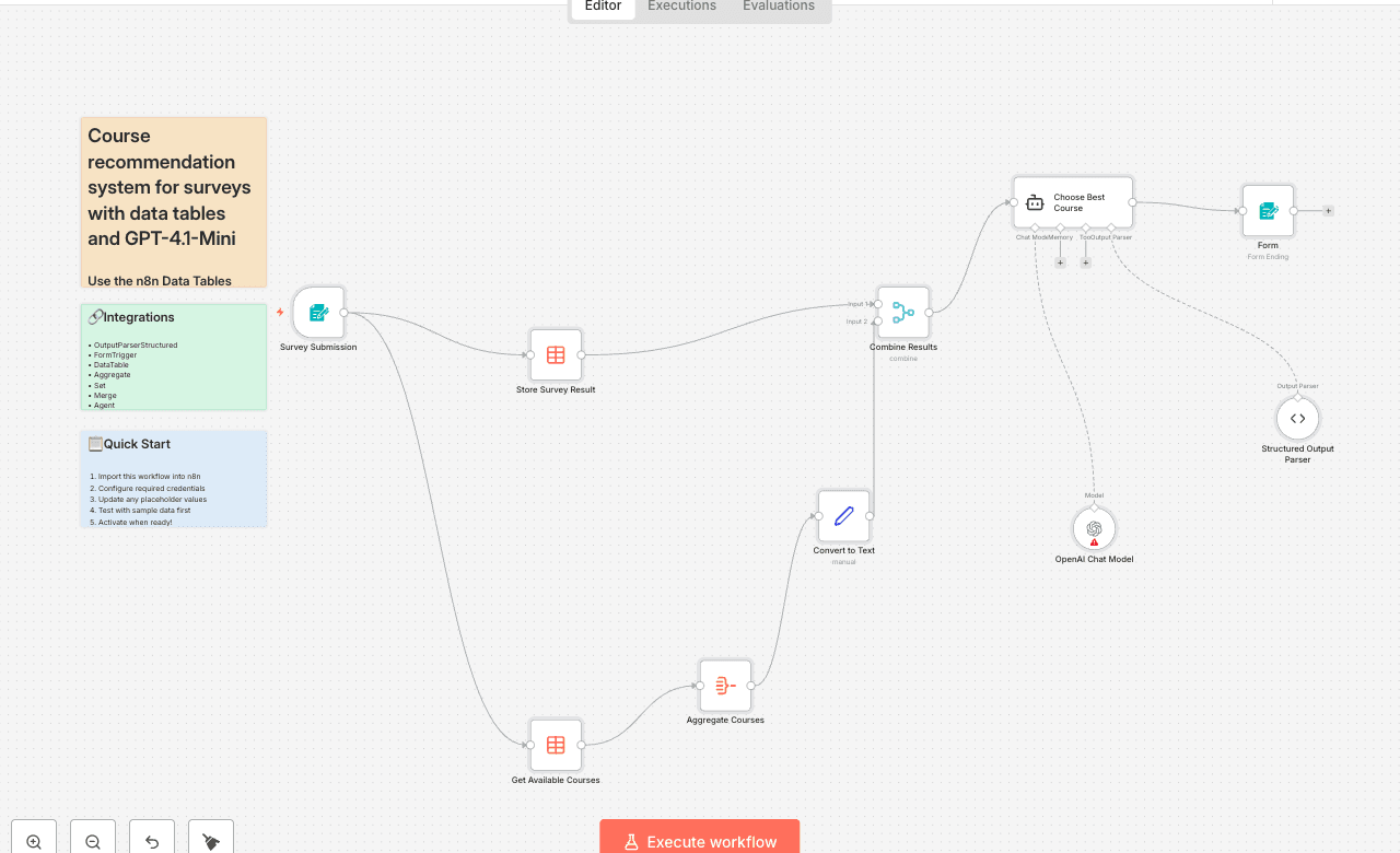 Course recommendation system for surveys with data tables and GPT-4.1-Mini